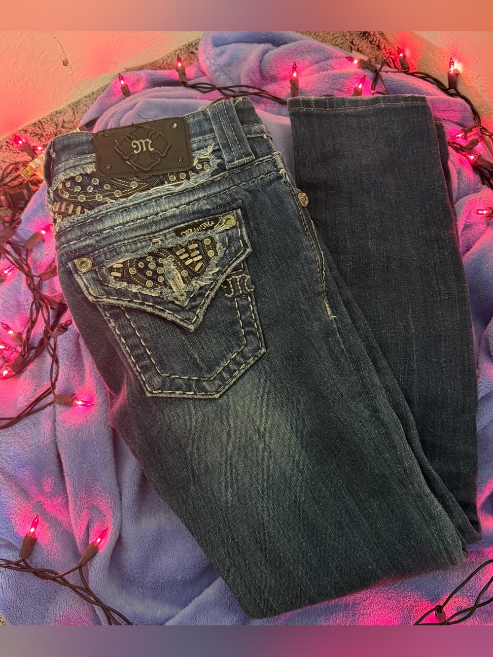 Miss Me Women's Dark Wash Embellished Pocket Jeans - Dark Blue